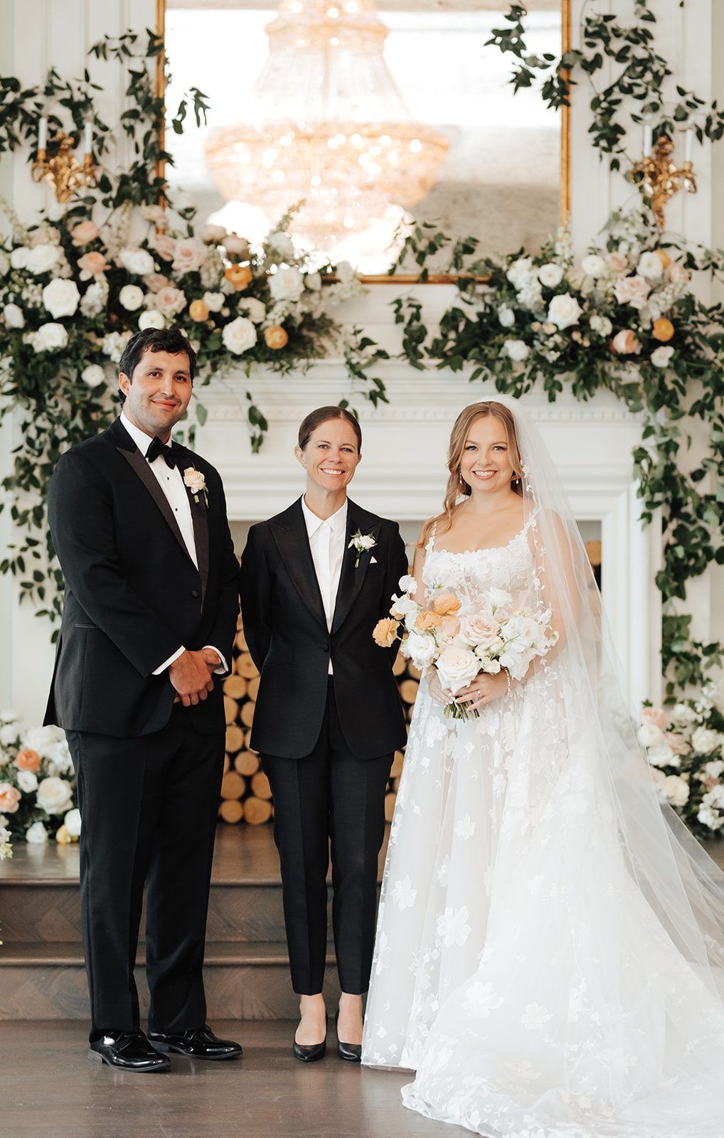 Chelsie with a bride and groom after the ceremony